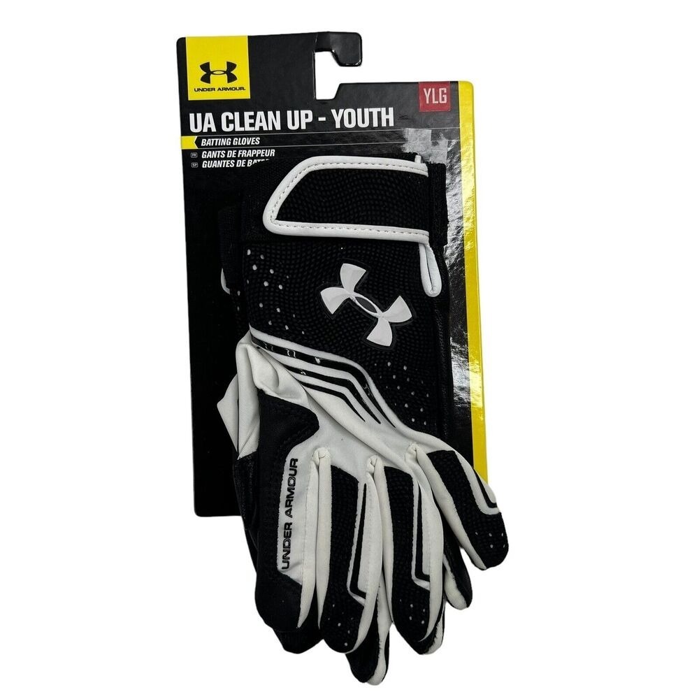Under Armour Youth Boys Size L Heatgear Black Batting Gloves UA Clean‎ Up NEW